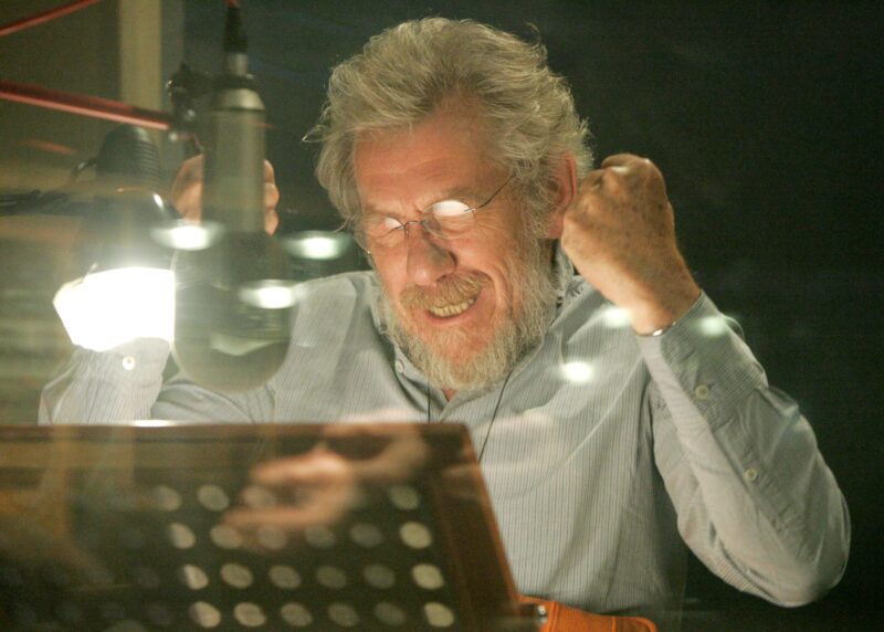 Sir Ian McKellen recording the narration for “Wolf Brother”